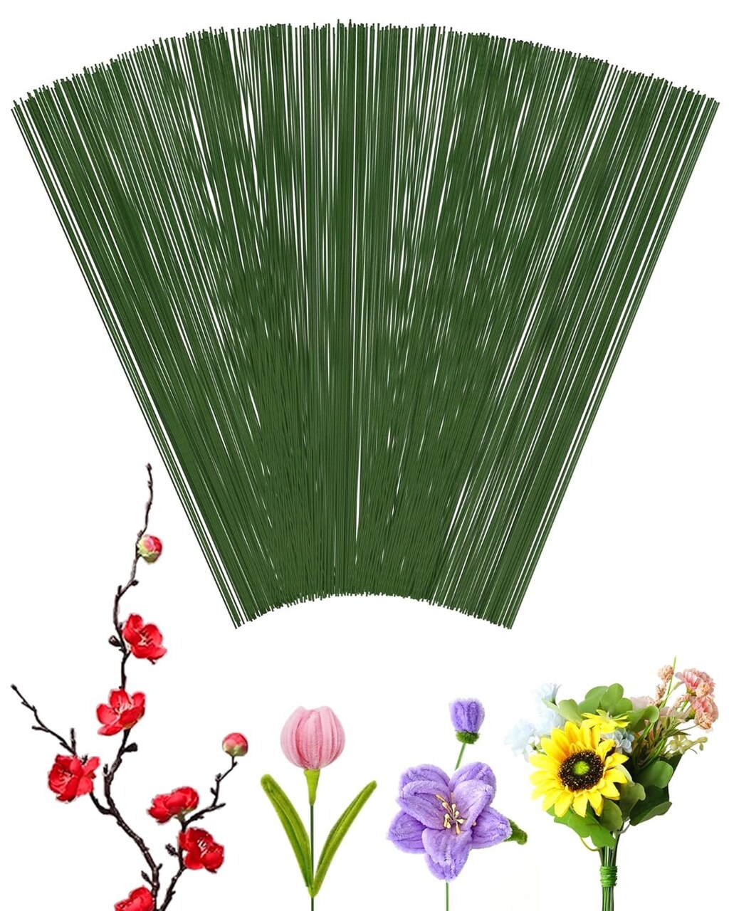100 Pcs Floral Wire Stems for Artificial Flower Making, Florist Wire for Wreaths, Arrangements & DIY Crafts